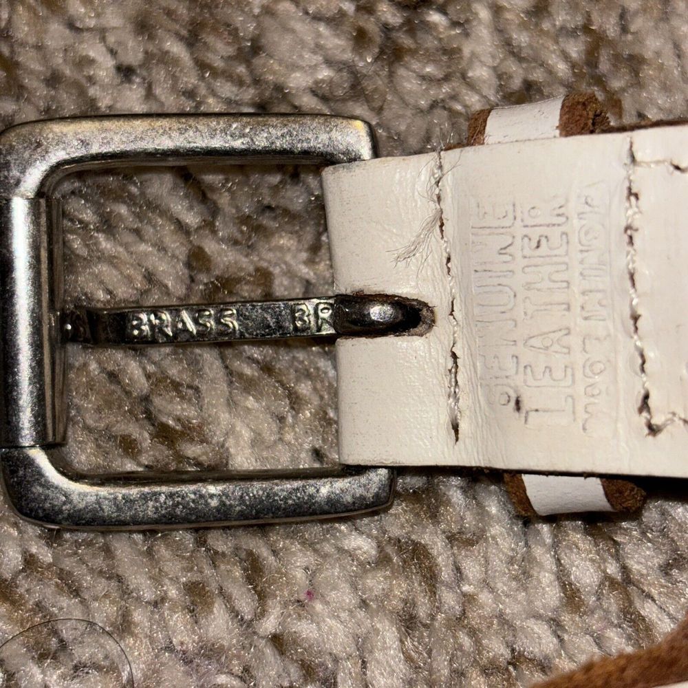 Vintage Calvin Klein Large Leather Braided Belt Brass Buckle Two Toned Cowboy - Picture 9 of 10